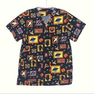 Halloween Scrub | Women's Size S/M | Cats/Pumpkins/Ghosts/Bats Scrub Top